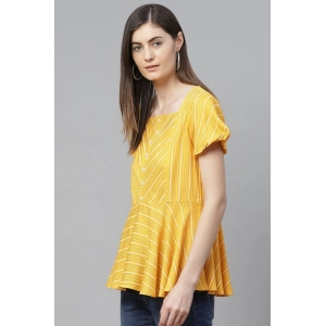 Generic Women's Casual Short Sleeves Stripe Printed Rayon Top (Mustard)