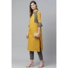 Dropship Women's Casual Bell Sleeves Geomatrical Printed Cotton Kurti Set (Yellow)