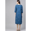 Women's Casual 3/4 th Sleeve Floral Printed Rayon Kurti (Blue)