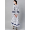 Women's Casual Bell Sleeve Floral Printed Rayon Dress (White &amp; Blue)