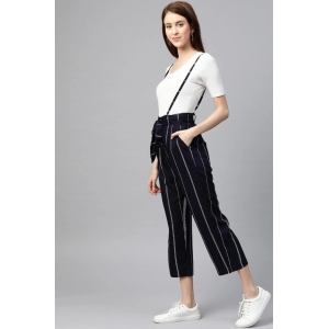 Generic Women's Casual Short Sleeve Striped Rayon Dungaree (Blue)