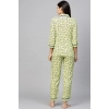 Women's Casual 3/4 Sleeve Floral Printed Rayon Shirt With Pyjama Pant Night Suit Set (Green)