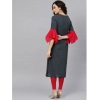 Women's Casual Bell Sleeves Mirror Work Cotton Slub Kurti (Grey) Women's Casual Bell Sleeves Mirror Work Cotton Slub Kurti (Grey)