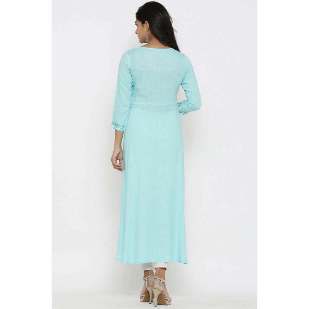Women's Casual 3/4 th Sleeve Embroidery Rayon Kurti (Sky Blue) Women's Casual 3/4 th Sleeve Embroidery Rayon Kurti (Sky Blue)