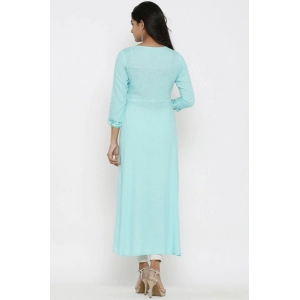Generic Women's Casual 3/4 th Sleeve Embroidery Rayon Kurti (Sky Blue)