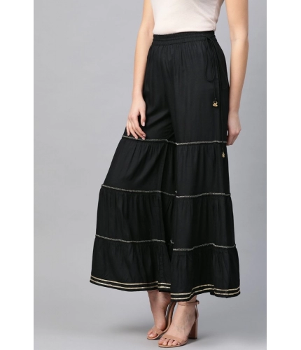 Women's Casual Solid Rayon Sharara (Black)