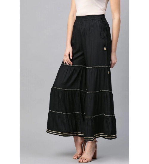 Women's Casual Solid Rayon Sharara (Black)