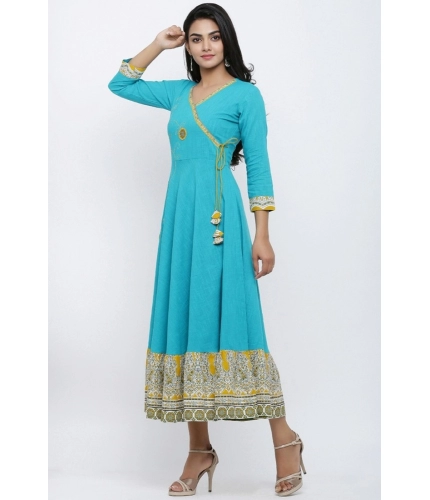 Women's Casual 3/4 th Sleeve Embroidery Cotton Blend Kurti (Torque Green) Women's Casual 3/4 th Sleeve Embroidery Cotton Blend Kurti (Torque Green)