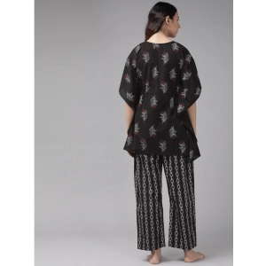 Generic Women's Casual Kimono Sleeve Floral Printed Cotton Pyjama Set (Black)