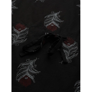 Generic Women's Casual Kimono Sleeve Floral Printed Cotton Pyjama Set (Black)