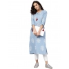 Women's Casual 3/4 th Sleeve Embroidery Cambric Cotton Kurti (Blue) Women's Casual 3/4 th Sleeve Embroidery Cambric Cotton Kurti (Blue)