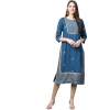 Women's Casual 3/4 th Sleeve Floral Printed Rayon Kurti (Blue)