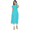 Women's Casual Short Sleeve Embroidery Cotton Slub Kurti (Torque Green) Women's Casual Short Sleeve Embroidery Cotton Slub Kurti (Torque Green)