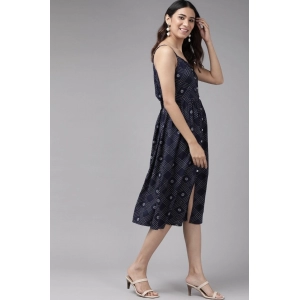 Generic Women's Casual Sleeveless Stripe Printed Rayon Dress (Blue)
