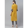 Dropship Women's Casual Bell Sleeves Geomatrical Printed Cotton Kurti Set (Yellow)