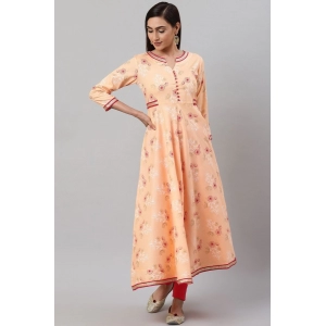 Generic Women's Casual 3/4 th Sleeve Floral Printed Rayon Kurti (Peach)