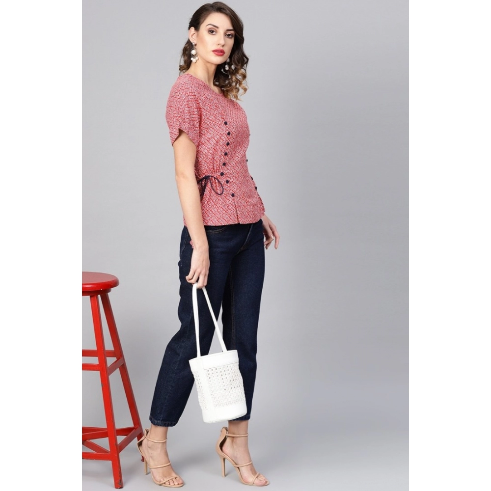 Women's Casual Short Sleeve Geometric Rayon Top (Red) Women's Casual Short Sleeve Geometric Rayon Top (Red)