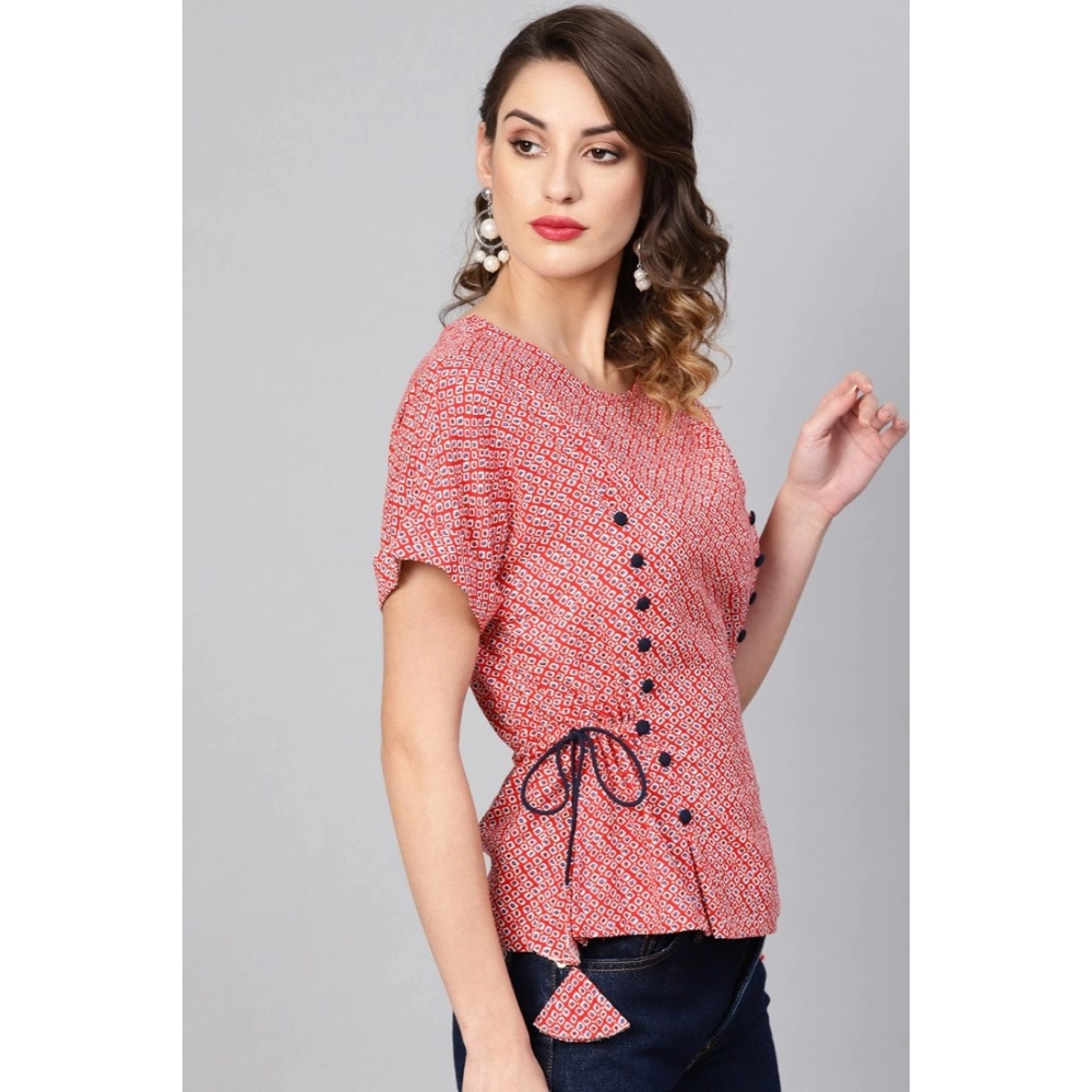 Women's Casual Short Sleeve Geometric Rayon Top (Red) Women's Casual Short Sleeve Geometric Rayon Top (Red)