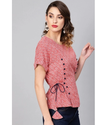 Women's Casual Short Sleeve Geometric Rayon Top (Red)