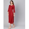 Dropship Women's Casual 3/4 th Sleeve Solid Rayon Dobby Dress (Maroon)
