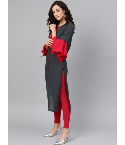Women's Casual Bell Sleeves Mirror Work Cotton Slub Kurti (Grey) Women's Casual Bell Sleeves Mirror Work Cotton Slub Kurti (Grey)