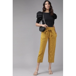Generic Women's Casual Printed Cotton Flex Trouser Pant (Mustard)