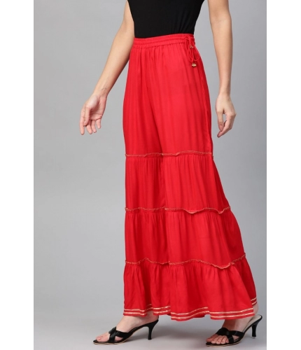 Women's Casual Solid Rayon Sharara (Red)