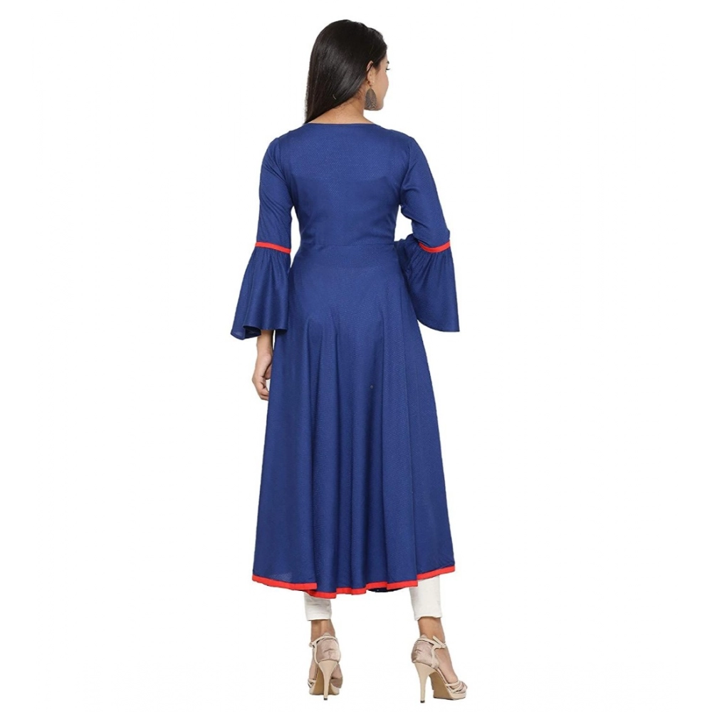 Women's Casual Bell Sleeves Embroidery Rayon Kurti (Blue) Women's Casual Bell Sleeves Embroidery Rayon Kurti (Blue)