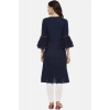 Women's Casual Bell Sleeves Solid Cotton Slub Kurti (Blue)