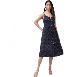 Women's Casual Sleeveless Stripe Printed Rayon Dress (Blue)