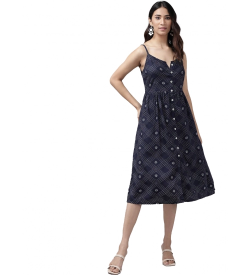 Women's Casual Sleeveless Stripe Printed Rayon Dress (Blue)