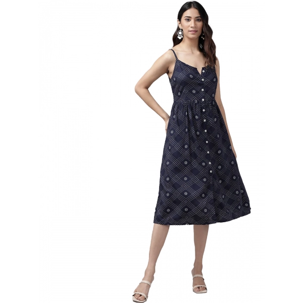 Dropship Women's Casual Sleeveless Stripe Printed Rayon Dress (Blue)