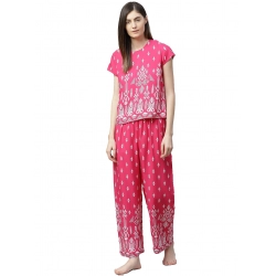 Women's Casual Short Sleeve Printed Rayon Pajama Set (Pink)