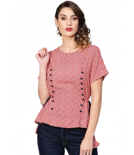 Women's Casual Short Sleeve Geometric Rayon Top (Red)