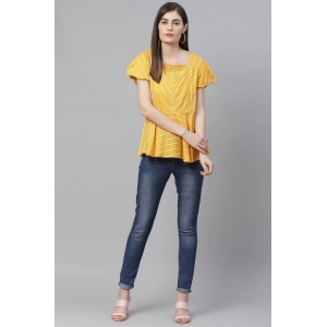 Generic Women's Casual Short Sleeves Stripe Printed Rayon Top (Mustard)