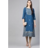 Women's Casual 3/4 th Sleeve Floral Printed Rayon Kurti (Blue)
