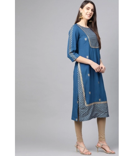 Women's Casual 3/4 th Sleeve Floral Printed Rayon Kurti (Blue) Women's Casual 3/4 th Sleeve Floral Printed Rayon Kurti (Blue)
