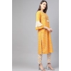 Women's Casual 3/4 th Sleeve Floral Printed Cotton Kurti Set (Mustard)