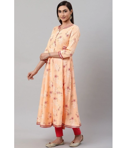 Women's Casual 3/4 th Sleeve Floral Printed Rayon Kurti (Peach) Women's Casual 3/4 th Sleeve Floral Printed Rayon Kurti (Peach)