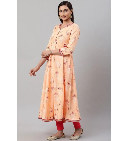 Women's Casual 3/4 th Sleeve Floral Printed Rayon Kurti (Peach)