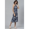 Dropship Women's Casual Sleeveless Ikat Print Rayon Dress (Blue)