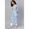 Women's Casual 3/4 th Sleeve Embroidery Cambric Cotton Kurti (Blue) Women's Casual 3/4 th Sleeve Embroidery Cambric Cotton Kurti (Blue)