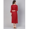 Dropship Women's Casual 3/4 th Sleeve Solid Rayon Dobby Dress (Maroon)