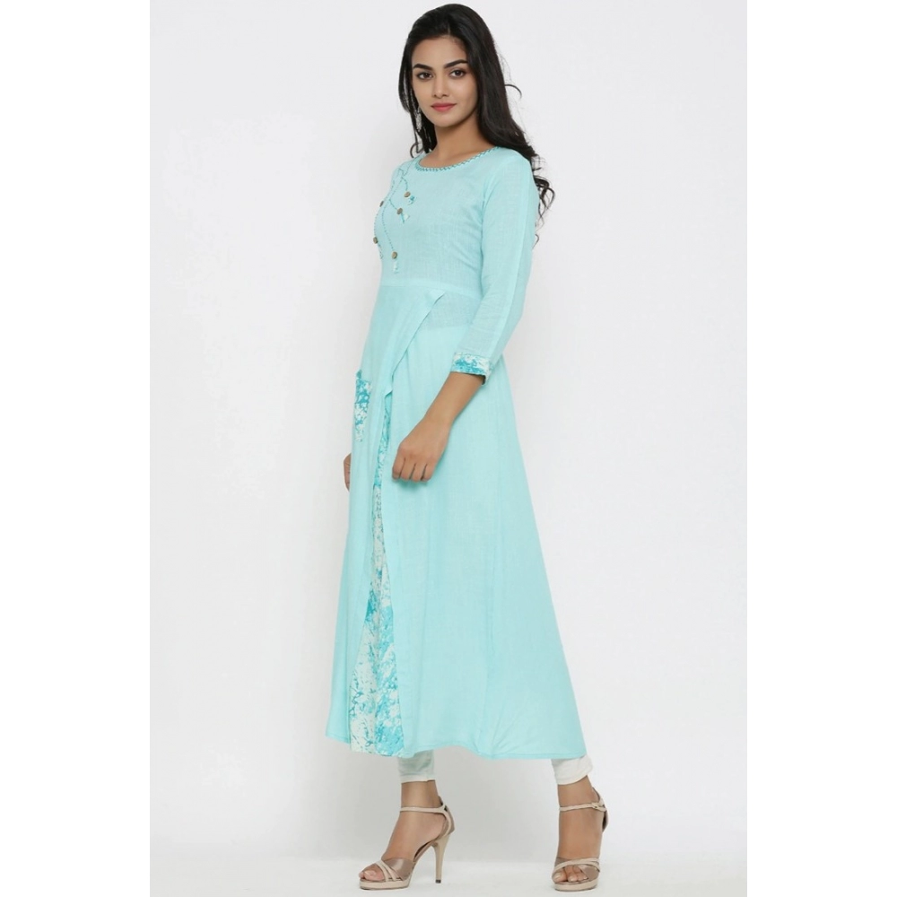 Women's Casual 3/4 th Sleeve Embroidery Rayon Kurti (Sky Blue) Women's Casual 3/4 th Sleeve Embroidery Rayon Kurti (Sky Blue)