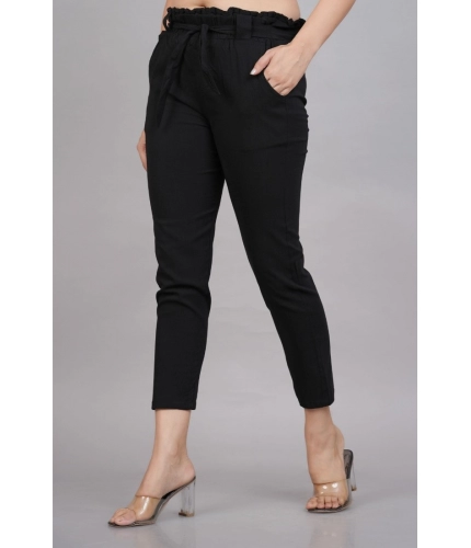 Women's Casual Solid Lycra Trouser Pant (Black)