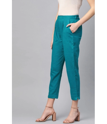 Women's Casual Solid Cotton Slub Trouser Pant (Rama Blue)