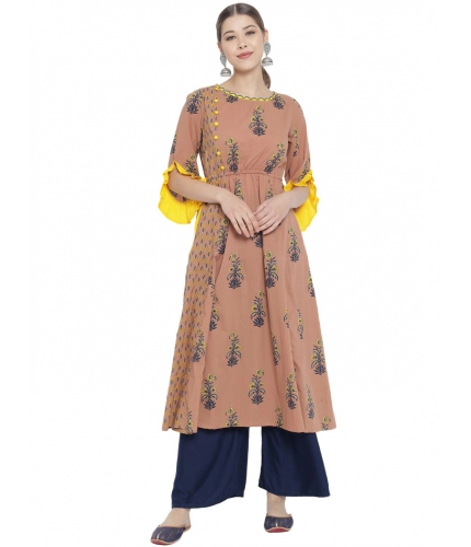 Women's Casual 3/4 th Sleeve Floral Printed Cotton Kurti (MultiColor)