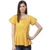 Women's Casual Short Sleeves Stripe Printed Rayon Top (Mustard) Women's Casual Short Sleeves Stripe Printed Rayon Top (Mustard)