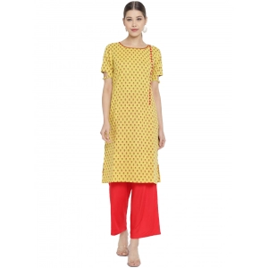 Generic Women's Casual Short Sleeves Floral Printed Cotton & Rayon Kurti Palazzo Set (Yellow & Red)