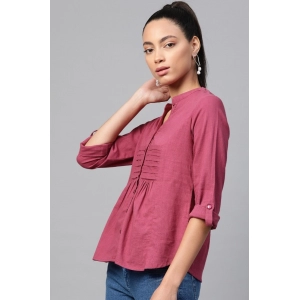 Generic Women's Casual Roll up sleeve Solid Cotton Slub Shirts (Pink)
